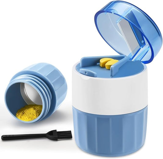 3-in-1 Pill Crusher, Pill Cutter Splitter & Pill Grinder with Stainless Steel Blade, Adjustable Pill Cutter for Small or Large Pills, Easy to Use, Travel-Friendly(Blue)