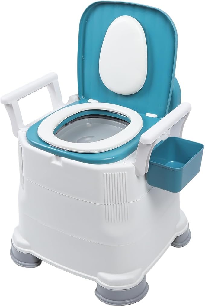 Bedside Commode, Height Adjustable Portable Toilet with Arms and Backrest, Safety Frame Raised Toilet Seat with Bucket, Heavy Duty Adult Potty Chair for Elderly, Seniors,