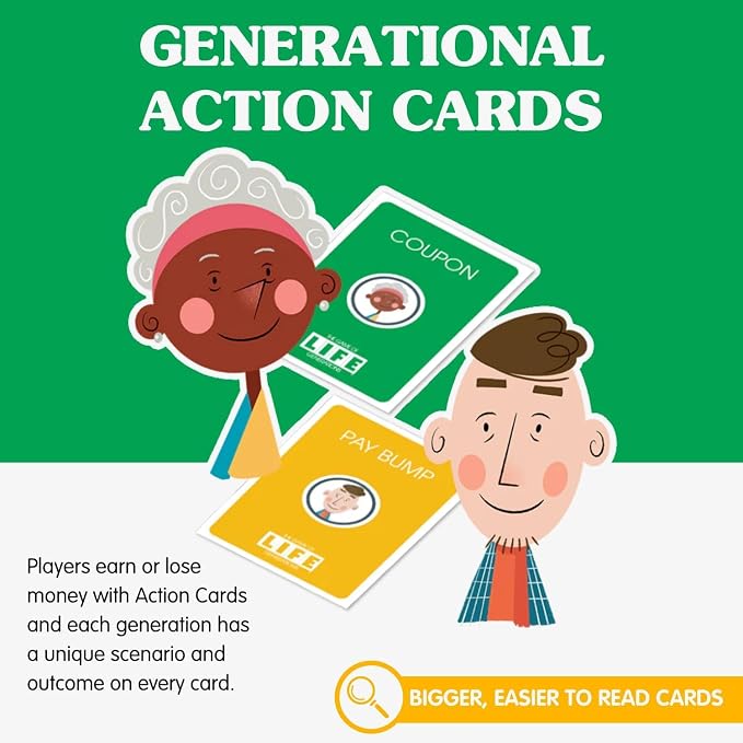 Joy for All Games - The Game of Life Generations - Generational Spaces - Bigger Easy-To-Read Action Cards - Friends & Family Game, Fun Multigenerational Board Game For Seniors, Kids, Teens, and Adults