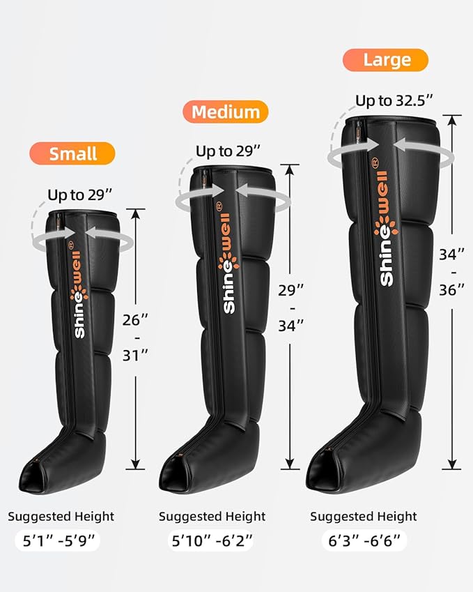 SHINE WELL Air Compression Leg Massager,Professional Leg Recovery System for Muscle Revival,Sequential Compression Leg Therapy Device with 11 Intensities,4 Massage Area Selectable (Small)