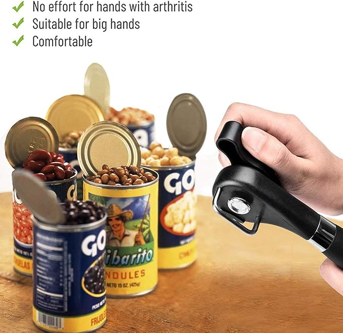 Side Cut Can Opener, Smooth Edge Manual Can Opener, Black | Safety Side Cut Blade Creates Smooth Edges, Large Soft-Touch Knob and Non-Slip Handle Provide Comfortable Everyday Use