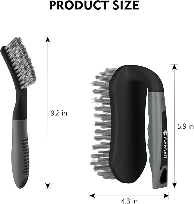 SetSail Scrub Brush, Stiff Bristle Cleaning Scrubber, 4 Pack(Black Grey) | Durable Bristles Ergonomic Non-Slip Tpr Grip. U-Style Hanging Loop for Storage. Use for Shower, Tub, Tile, Kitchen, Carpet.