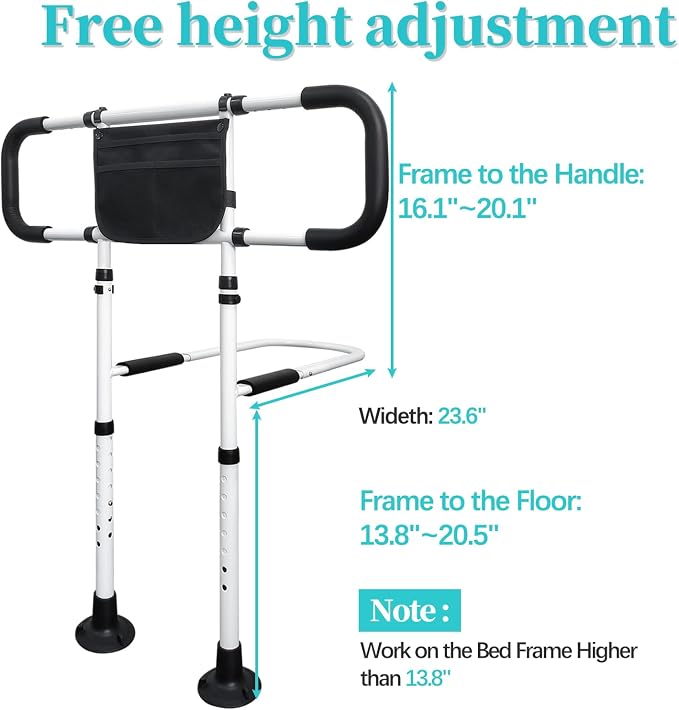 AOHHL Bed Rails for Elderly Adults Safety with Adjustable Heights Storage Pocket Assist Support Side Railings for Seniors Citizens Slides Under Mattressbed Cane Bed Guard Bed (White)
