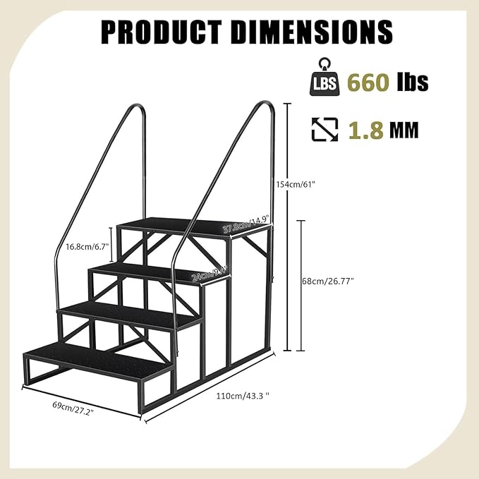 Step Ladder, Step Stool with Handle, Heavy Duty Pool Ladder Above Ground 660Lbs, Camper Steps Outdoor Steps RV Stairs for Reaching High, Portable Home Stairs for Travel Trailer