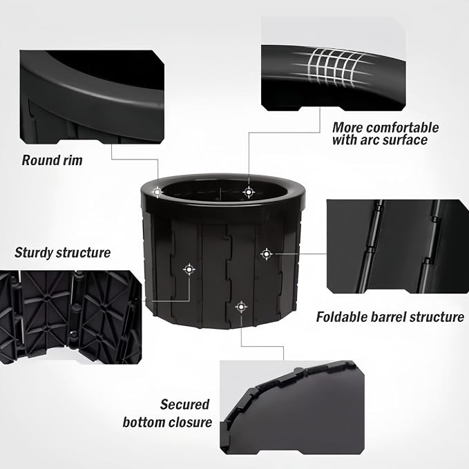 Portable Folding Camping Toilet for Adults,300lbs Load Capacity, Travel Potty for Camping, Hiking, Road Trip, Car, Tent & Truck Drivers (black)