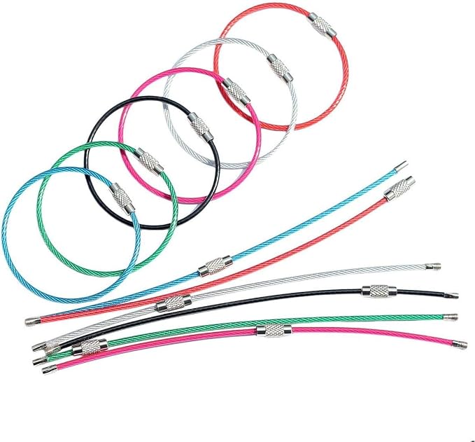 Key Rings Pack of 12 (Cable length: 6 inches) Wire Cable Keychains | Stainless Steel Lock Heavy Duty Luggage Tags Loops Keepers 2mm Twist Barrel