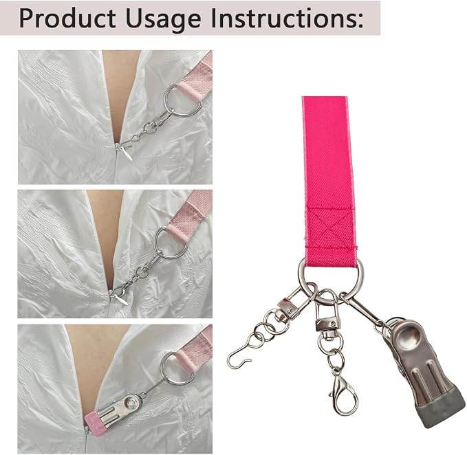 Detachable Zipper Puller Helper for Dress and Boots, Effortless Zipping with Hook and Clip for Various Types of Zippers (Rose Red)