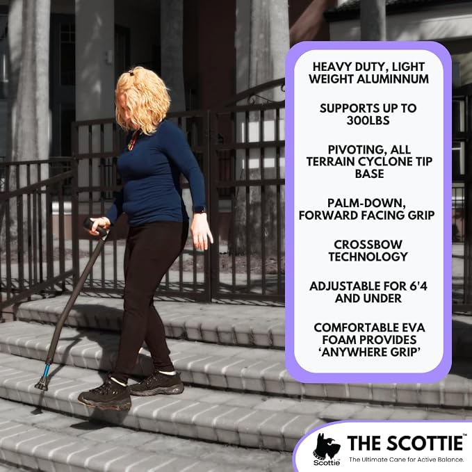 Scottie Cane - Ultimate Comfort, Stability and Balance - HSA/FSA Eligible - Adjustable Heavy Duty Walking Cane for Seniors, Men, Women - Stylish and Travel-Ready - Strong Support Cane