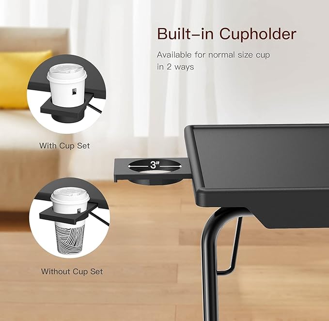 HUANUO Adjustable TV Tray Table - Foldable TV Tray with 6 Height & 3 Tilt Angle Adjustments, TV Dinner Tray with Cup Holder for Couch, Bed, Sofa and Chair (Black)
