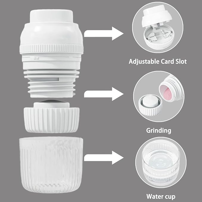 3-in-1 Pill Crusher Fine Powder - 1/4 1/2 Pill Cutter Splitter for Small and Tiny, Grinder for Elderly with Storage and Measuring Cup (White)