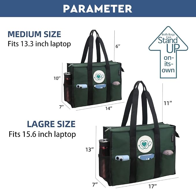 ABAMERICA Nurse Bags for Work Nursing Bag Multiple Pockets Waterproof Organizing Zip Top Clinical Bag for Nursing Students
