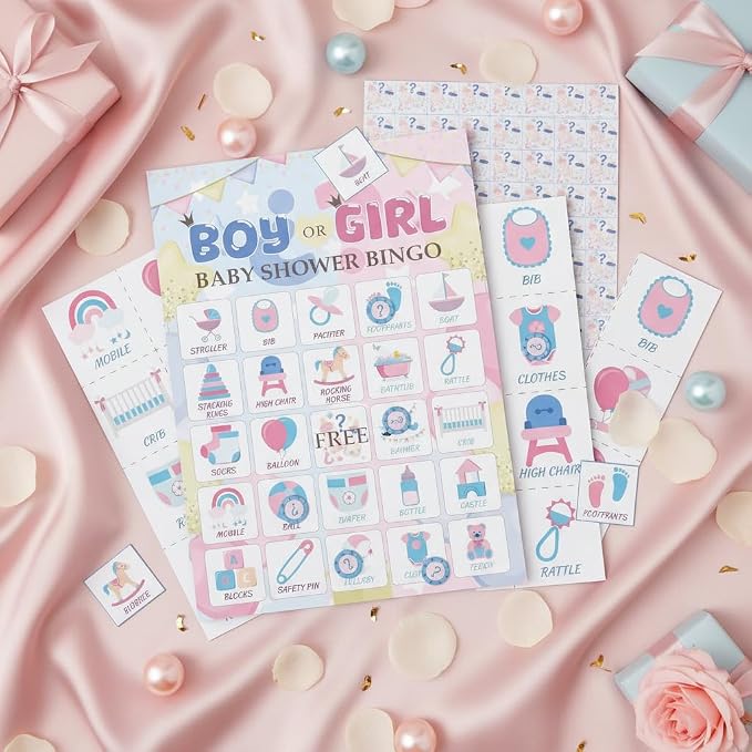 Gender Reveal Bingo Game Cards - 24 Players Neutral Baby Shower Activities for Family and Friends, Pregnancy Announcement Bingo Cards for Adults, Holiday Party Supplies Favors