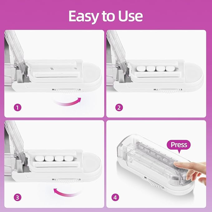 DUBSTAR Pill Cutter Splitter for Small and Tiny Pills, Multiple Cutters for Small or Large Pills, Adjustable Pill Splitter with Centering Device and Blade Guard for Multi Tablets (White)