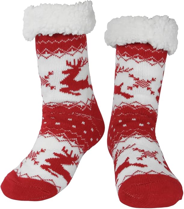 Slipper Socks for Women with Gripper - Winter Non Slip Thick Fuzzy Socks - Warm Cozy Christmas Gift