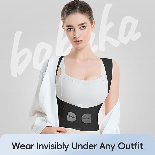 babaka Posture Corrector for Women and Men, Invisible Lightweight Adjustable Back Brace for Upper and Lower Back Pain Relief, Hunchback, Hump, Scoliosis, Thoracic, Spine Corrector Under Clothes (Black, Medium, Waist: 29''-35'')