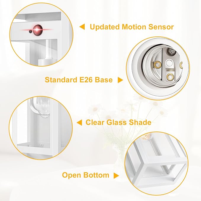 15" Motion Sensor Outdoor Wall Lights, Outdoor Sconces, 2 Pack | Dusk to Dawn, Large Size, Anti-Rust, Waterproof, Easy Installation, White Modern Exterior Lighting Fixtures for House Porch
