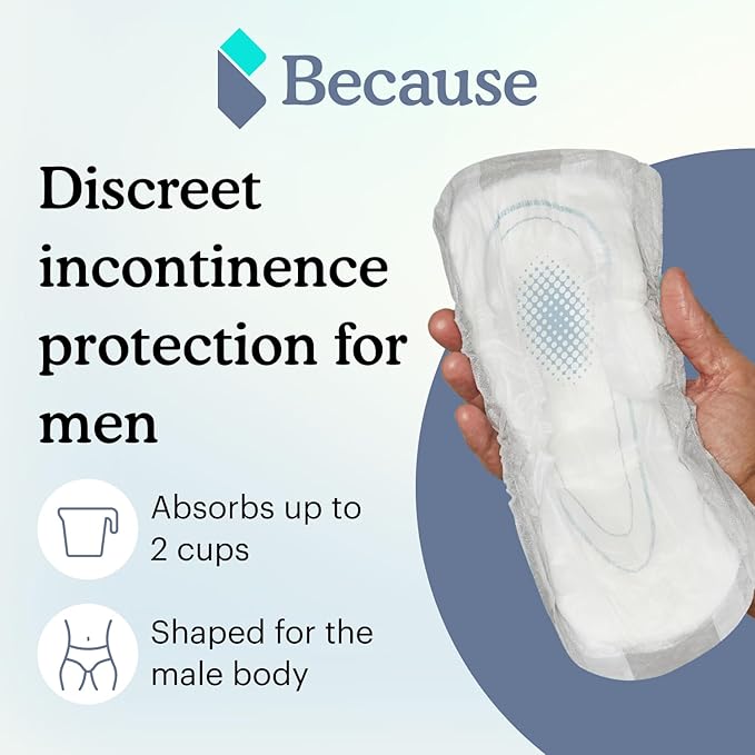 Because Premium Guards for Men - 20 Count Pack of Discreet, Individually Wrapped Bladder Protectors - Complete Absorbency, Fast-Locking, Odor Control - Comfort Fit, 2 Cups of Absorbency