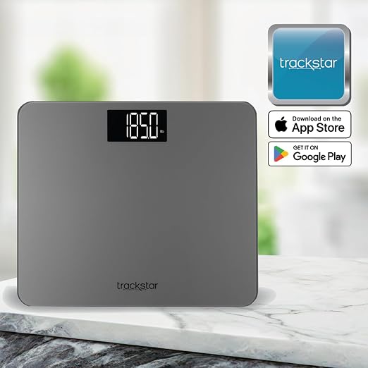 trackstar Wide-Platform Silver Digital Weight Scale | 550 lb Weight Capacity | trackstar Monitoring App | Bluetooth iOS & Android Compatible | Measure, Track, and Share Results