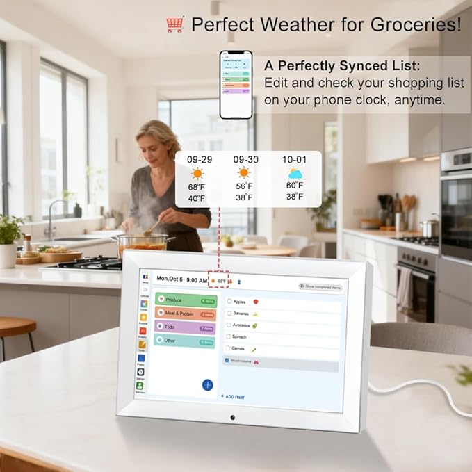 CAZOKASI Smart Digital Calendar Family Planner Chore Chart HD Touchscreen Meal Planner & Photo Display Syncs with Online Calendars Includes Desk Stand & Wall Mount(10.1 Inch Digital Calendar - White)