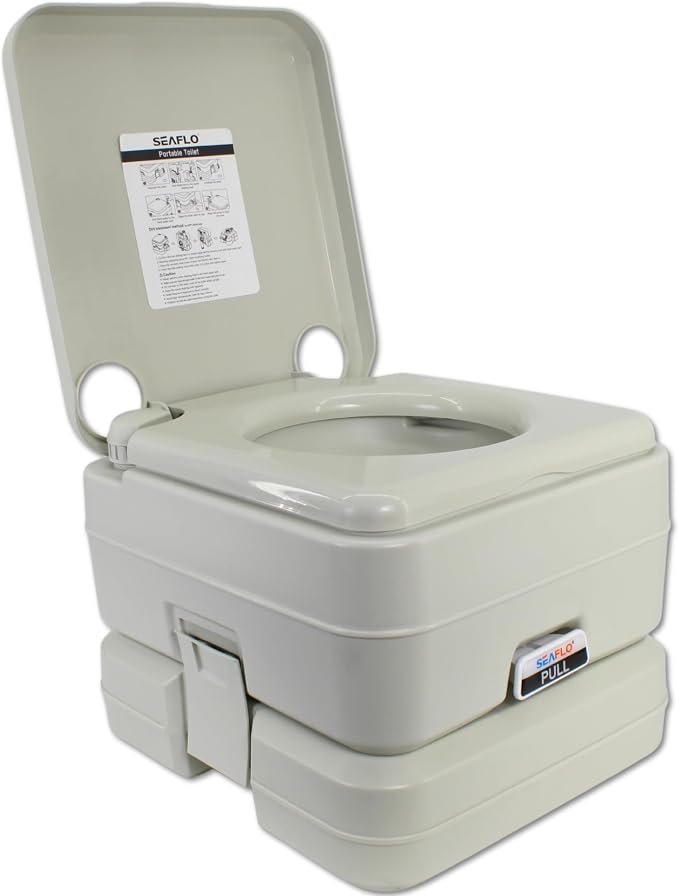 SEAFLO Premium Camping Portable Toilet - 5.8 Gallon Waste 3.43 Gall Fresh Tank (100 Flushes), 440 lbs Max Weight, Level Indicator, Sealed Waste Tank for RV, Boat, Elderly, Off-Grid, 4-Year Warranty