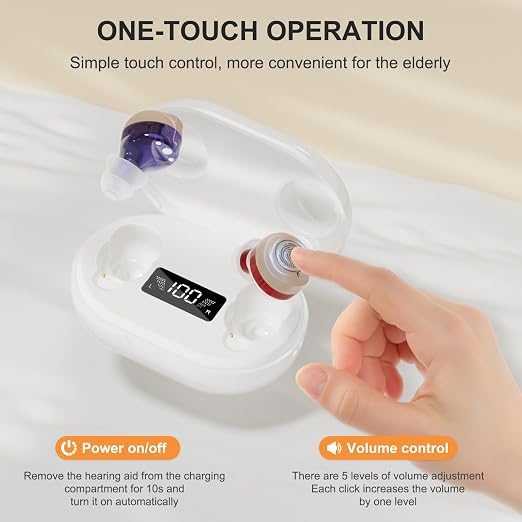 Hearing Aids for Seniors, Rechargeable OTC Hearing Aid with 16-Channel Digital Chips, Intelligent Noise Cancellation, Invisible In-Ear Fit & 7-Day Battery Life