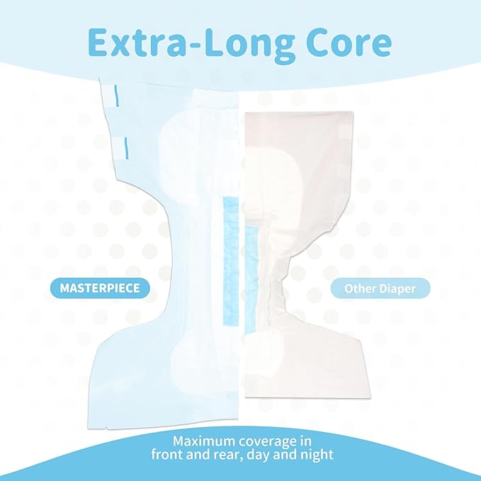 SUNKISS Masterpiece Adult Diapers with Tabs, Unisex Disposable Incontinence Briefs for Women and Men, Odor Control, Blue, L/XL, 40 Count