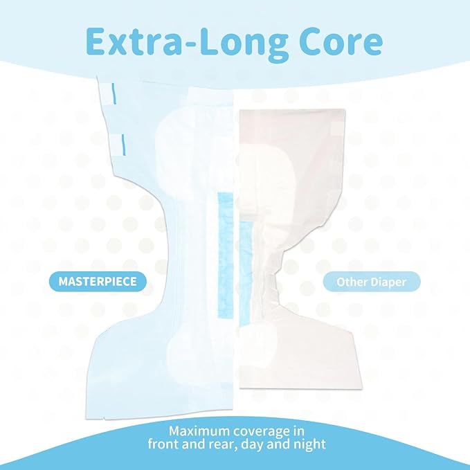 SUNKISS Masterpiece Adult Diapers with Tabs, Unisex Disposable Incontinence Briefs for Women and Men, Odor Control, Blue, L/XL, 10 Count (Pack of 2)