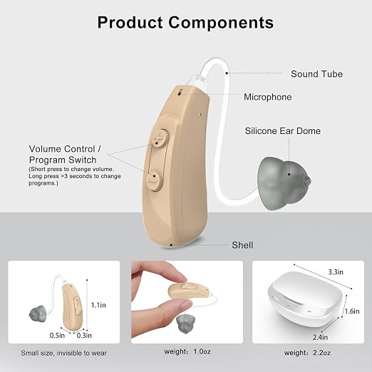 Hearing Aids for Seniors Rechargeable, OTC Behind-The-Ear BTE Ear Aid Buds Earbuds Not Amplifiers Adult Women Men, Sound Aides for Elderly Hearing Loss, Invisible Noise Cancelling