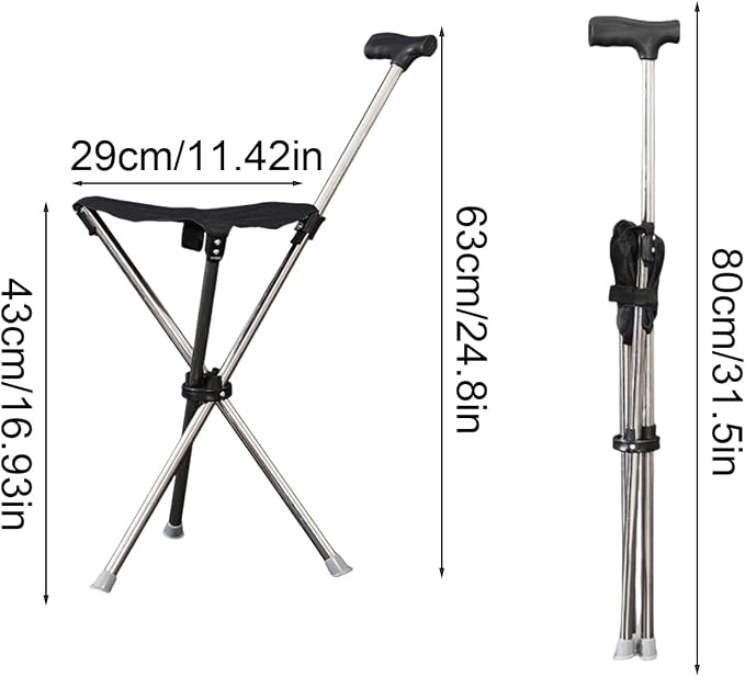 Walking Cane with Seat for Seniors, Heavy Duty Folding Walking Stick Seat, Travel Accessories Non-Slip Mobility Aids, Portable Walkings Stool for Outdoor, Travel, Queue Waiting, Hiking & Shopping
