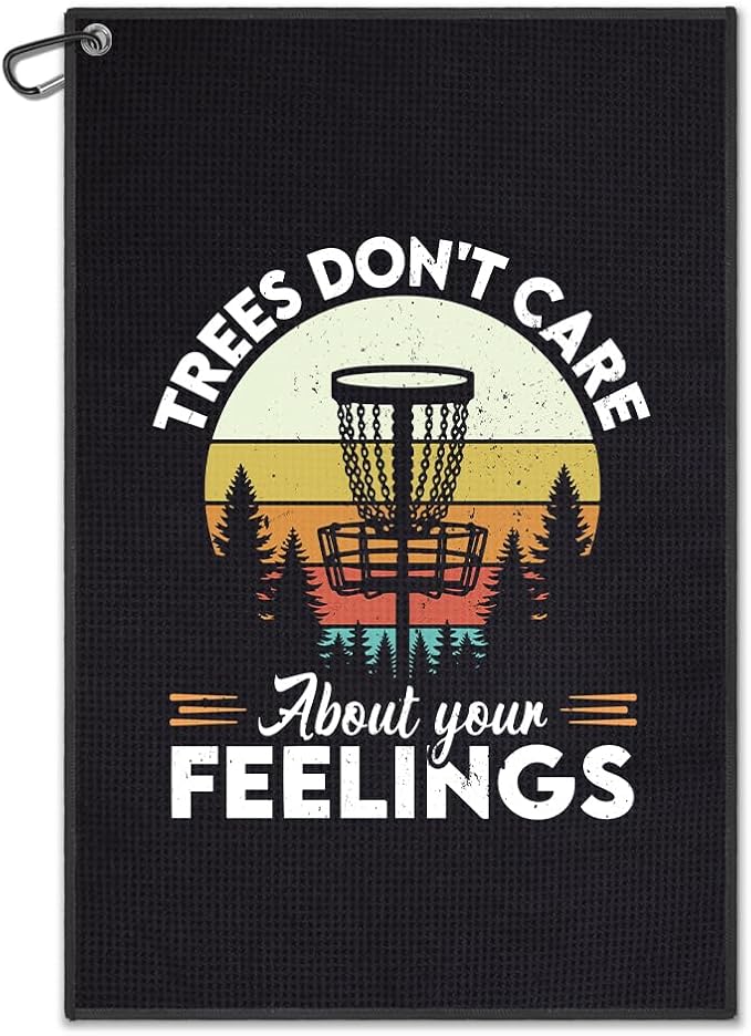 DYJYBMY Trees Don't Care About Your Feelings Printed Disc Golf Towel with Clip, Funny Sport Towel for Disc Lovers Golfer, Father's Day Appreciation Retirement Gifts for Husband Dad Grandpa Golf Lover