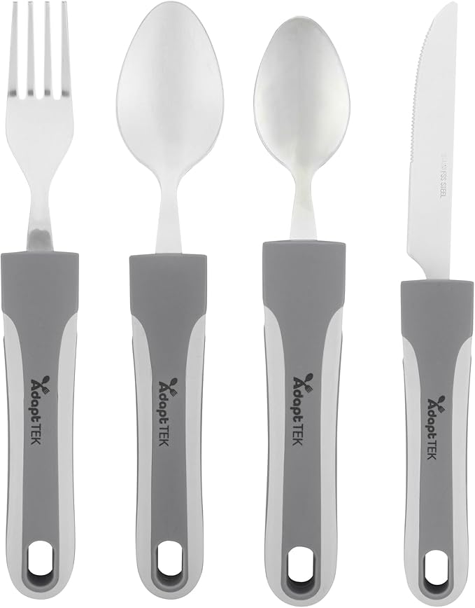 Restaurantware Adaptive Utensils - 1 count Stainless Steel, 9.843 x 5.118 x 1.575 Inches, Ergonomic Eating Aids, Non-Slip Utensil Set for Arthritis, Secure Grip Design, Gray