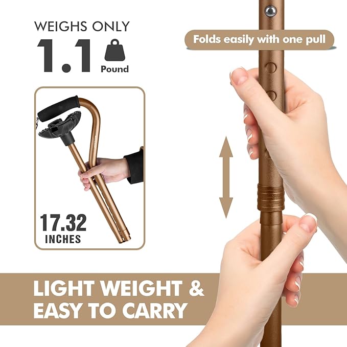 GPTCAMP G1 Walking Stick, Walking Cane for Women & Men with Wrist Strap, Lightweight & Sturdy Offset EVA Handle, Large Quad Base, Self Standing for Seniors and People with Injuries & Recovery