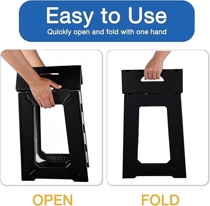Foldable Waterproof Plastic Shower Chair, Anti-Slip Design, Space-Saving Foldable Storage, 330lbs Weight Capacity, Black