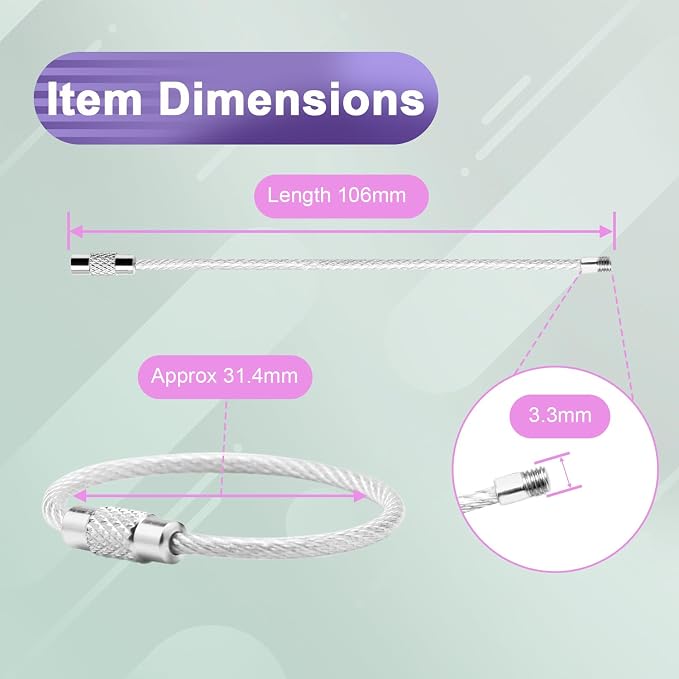 12 Pack 4" Key Ring Wire Keychain Cable Keyring Keychain Holder Clips Small Loops for Car Keys, Luggage Tags, Bag Tags, Crafts (Silver, 2mm)