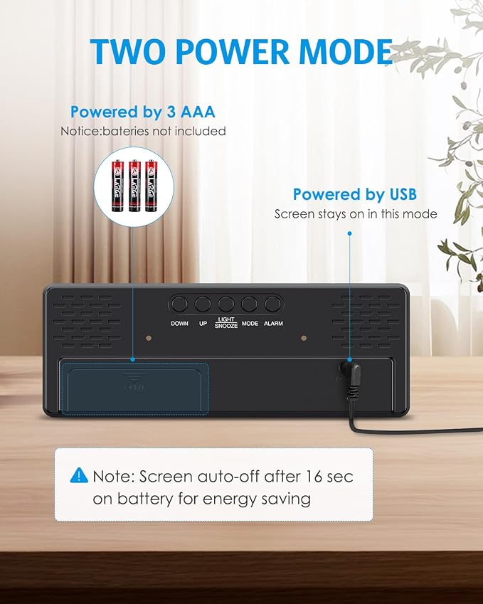 AMIR Upgraded Digital Alarm Clocks for Bedrooms, LED Digital Clock with Dual Power Supply, 12/24H, Dimmable,DST,Snooze,Desk Clock for Home Office School
