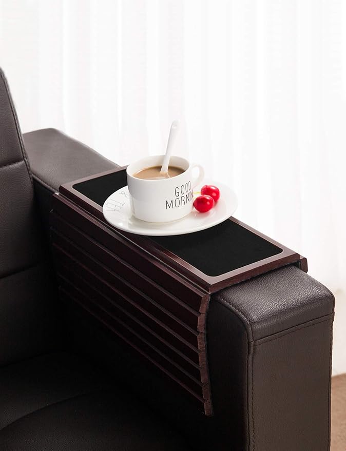 GEHE Couch Arm Tray Table, Flexible/Foldable Sofa Armrest Tray, Couch Armrest Table Cup Holder Great for Drinks Snacks Remote Control, Portable Side Table and Anti-Slip Bottom