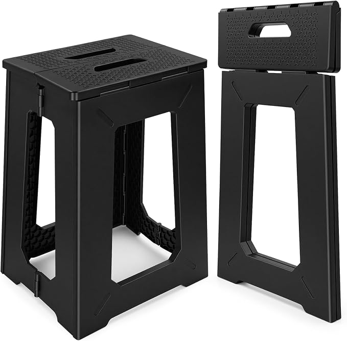 neotidy Foldable Stool Chair, 17.7” Tall Folding Seat for Adults up to 400 lb, Heavy-Duty Plastic Foldable Stool for Sitting, Portable Compact Folding Chair for Home Outdoor Camping, Black