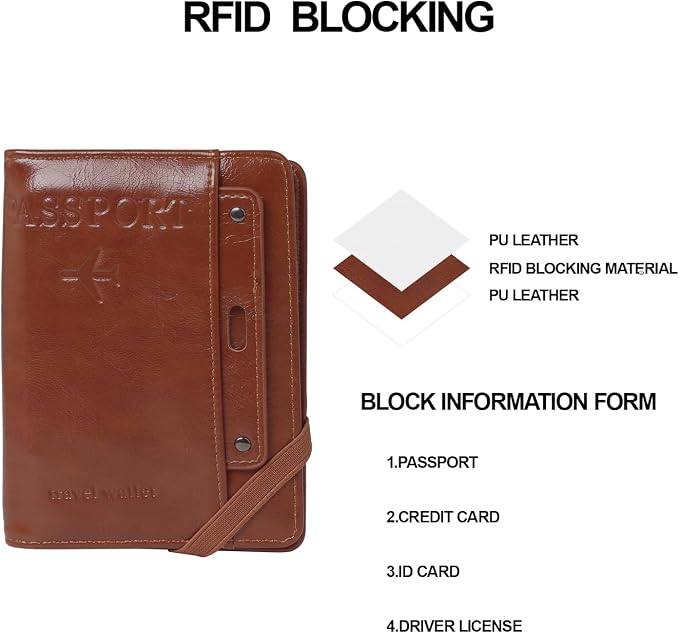 RFID Passport Wallet, RFID Passport Holder for Wallet, Essential Travel Anti-Theft Wallet Storage Case, Anti-Theft Protective Case,Brown
