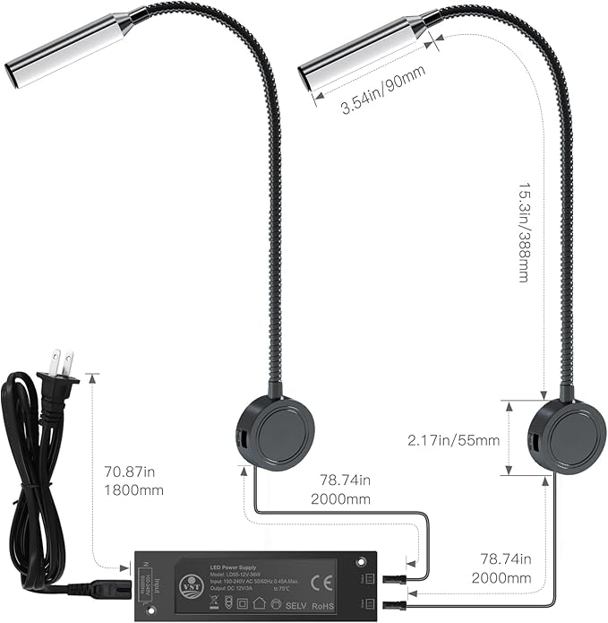 VST Books Lights for Headboard, Bedside Wall Mounted Reading Lamp, Reading Light Touch to Adjust Color Temp (3000K/4000K/6000K) and Brightness, USB/Type-C Charging Ports, 20W Driver, ETL-Listed
