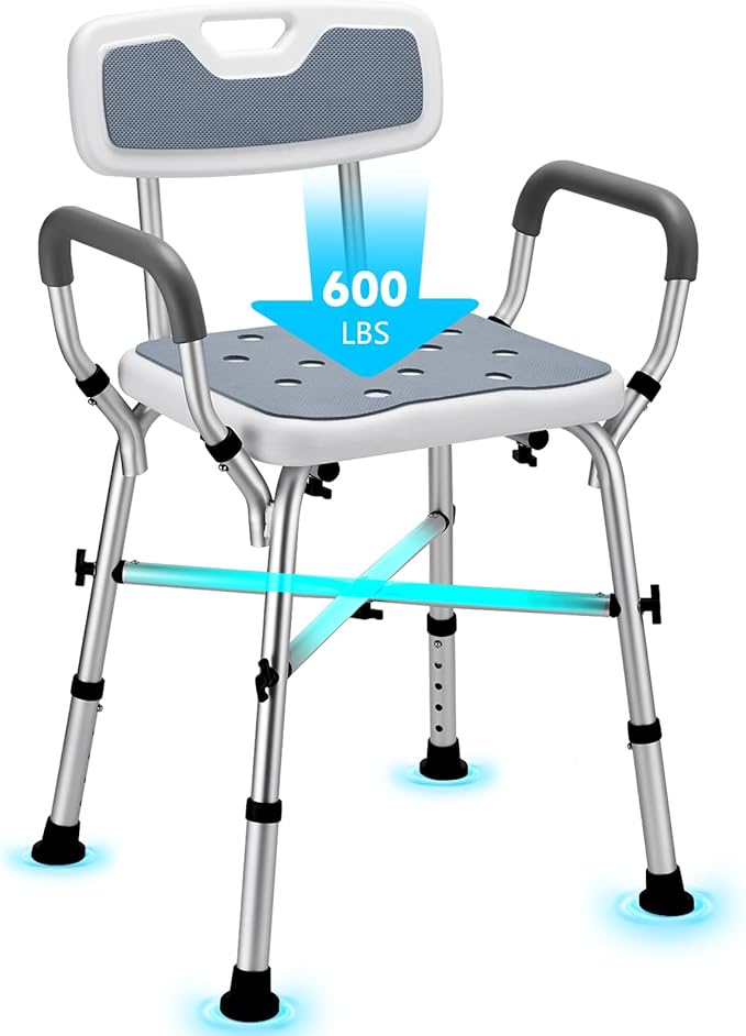 Shower Chair for Inside Shower, FSA/HSA Eligible 600 lbs Heavy Duty Shower Chair for Elderly and Disabled, Height Adjustable Shower Chair with Arms and Back, Bath Chairs for Seniors, Adults, Handicap