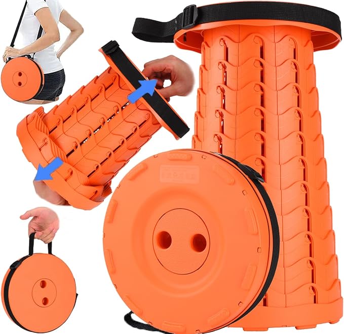 Fishboy Upgraded Collapsible Stool, 400lbs Max Weight, Lightweight But Sturdy, Portable Retractable Folding Telescoping Foldable Camping Stool for Adults Outdoor Fishing Hiking BBQ