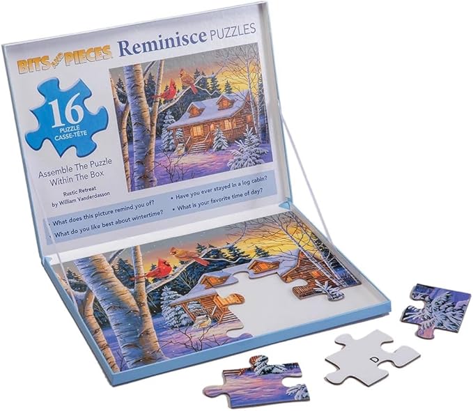 Bits and Pieces Large Piece Puzzles for Seniors, 10 in. x 13 in. Rustic Retreat Puzzle - 16 pc Extra Large Pieces Puzzles for Dementia Seniors, Alzheimer Puzzle Memory Aids for Seniors with Dementia
