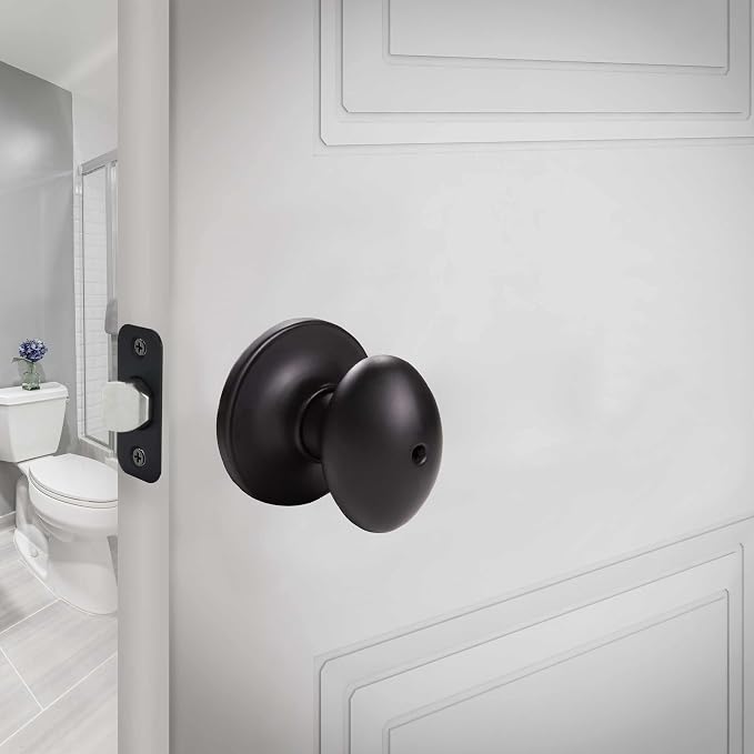 Design House 779181 Egg Privacy Bed and Bath Door Knob Matte Black | Adjustable Latch, Surface, Traditional, Brass, Hardware, 779181