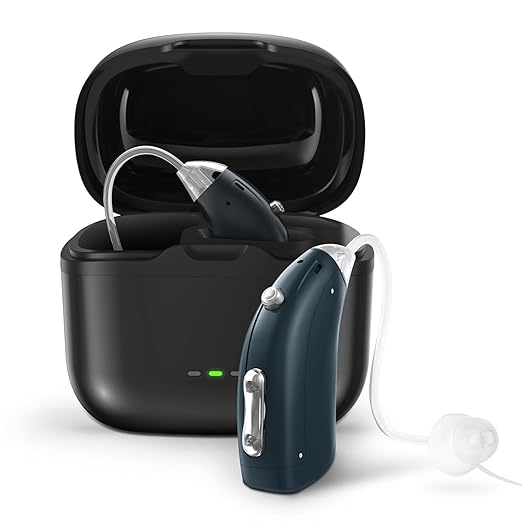 Behind-the-ear hearing enhancement amplifier Sound amplifier Helps restore hearing Four hearing modes to choose from Magnetic charging box included（2-pack）