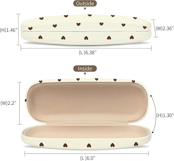 Glasses Case Hard Shell, Cute Sunglasses Case for Women Leather Protective Case for Eyeglass with Cleaning Cloth