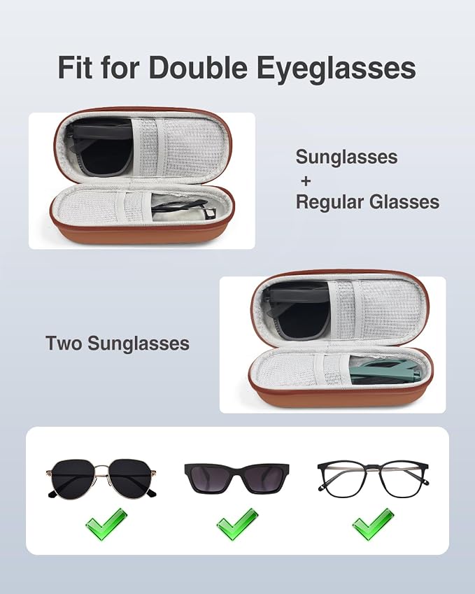 Luxtude Double Glasses Case Hard Shell, Double Eyeglass Case Dual Sunglasses Cases, Travel Sunglasses Organizer for Women Men