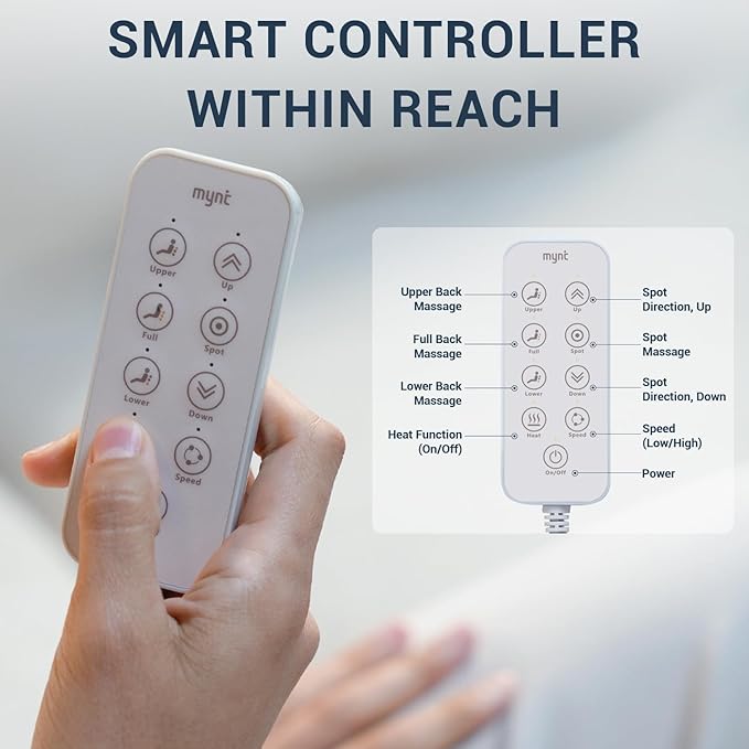 Mynt FSA Eligible HSA Approved Back Massager, Chair Massager with Soothing Heat, Flexible Massage Chair Pad with Soft S-Curve Longer Track Adjustable Pillow for Diverse Body Contours, Christmas Gift