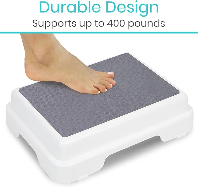 Vive Bath Shower Step Stool (4.5") - Slip Resistant, Stackable, Indoor/Outdoor - Safety Stepping Stool Bathroom Aid for Adults, Handicap, Elderly, Seniors, Bathtub, High Beds, Kitchens - Nonslip