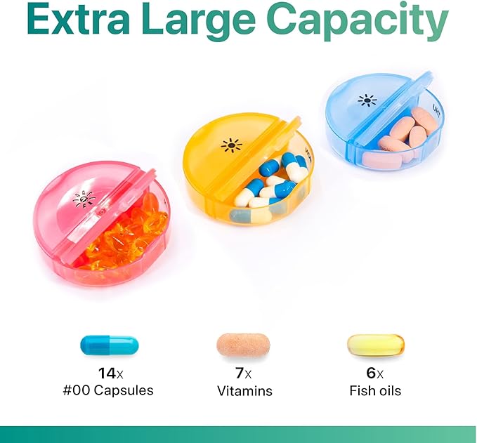 Sukuos Large Weekly Pill Organizer 2 Times a Day, Daily Pill Box 7 Day Easy to Open, Double Protection Medicine Case for Vitamin/Fish Oil/Supplements, Clear (2 Pack)