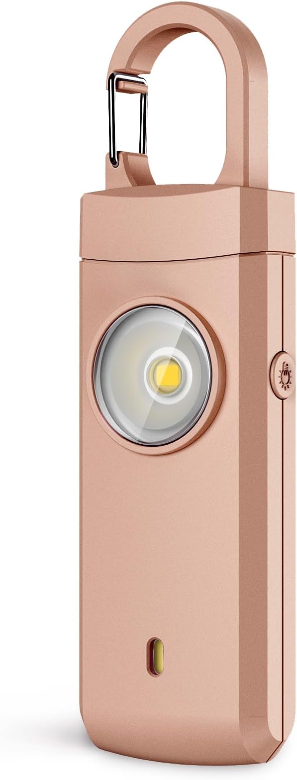 Rechargeable Personal Alarms for Women, Keychain Siren Alarm with Flashlight, Back to School College Essentials for Daughter, College Students, Teen Girls, Elders, Kids, Travel Essentials, Rose Gold